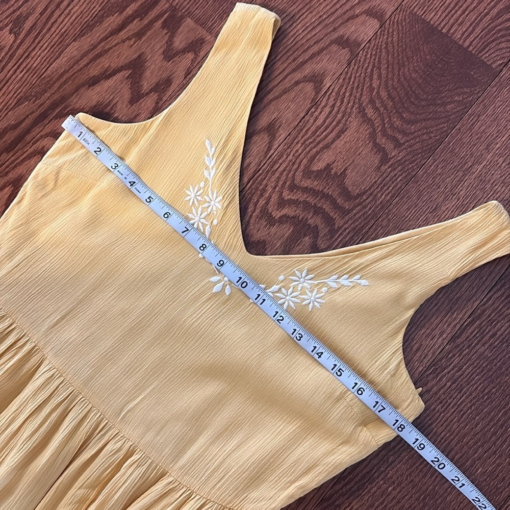Joie embroidered Tiered boho Midi Sundress side zipper belted yellow size 6 - Picture 13 of 16